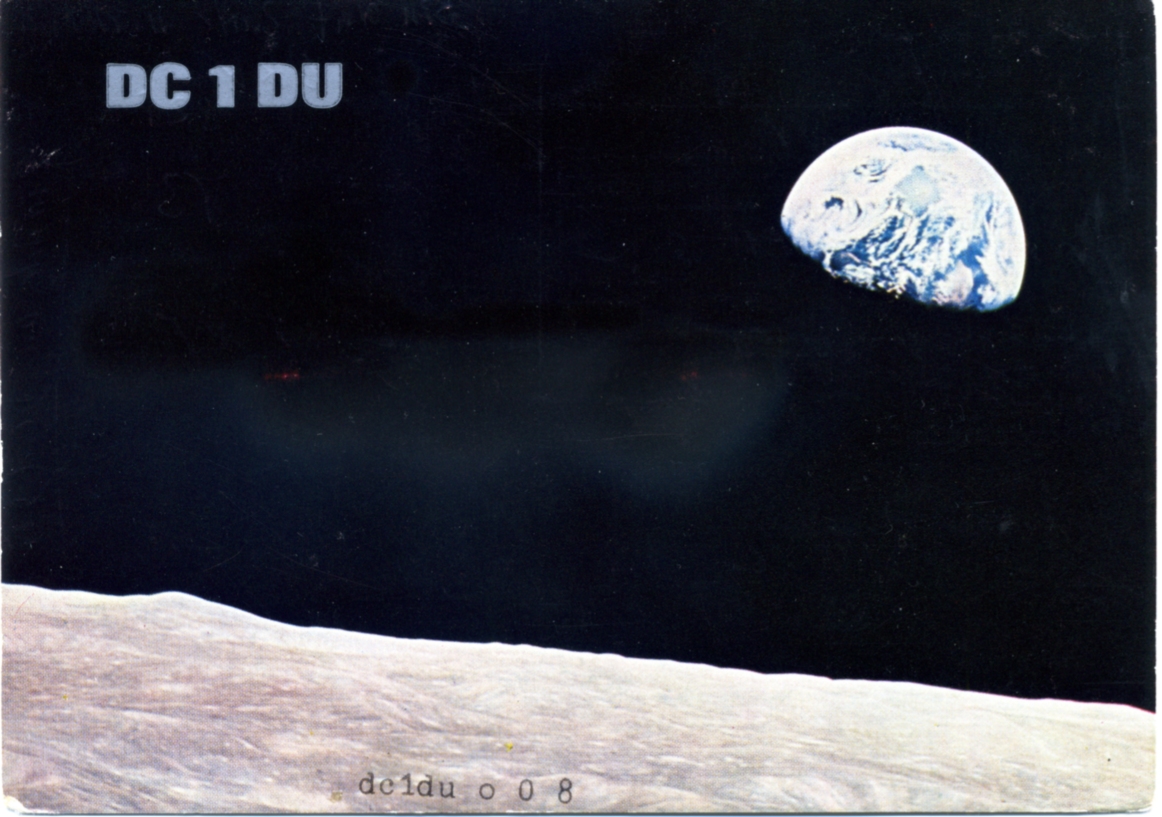 QSL Karte von DC1DU, Blick vom Mond auf die Erde, Apollo Mission